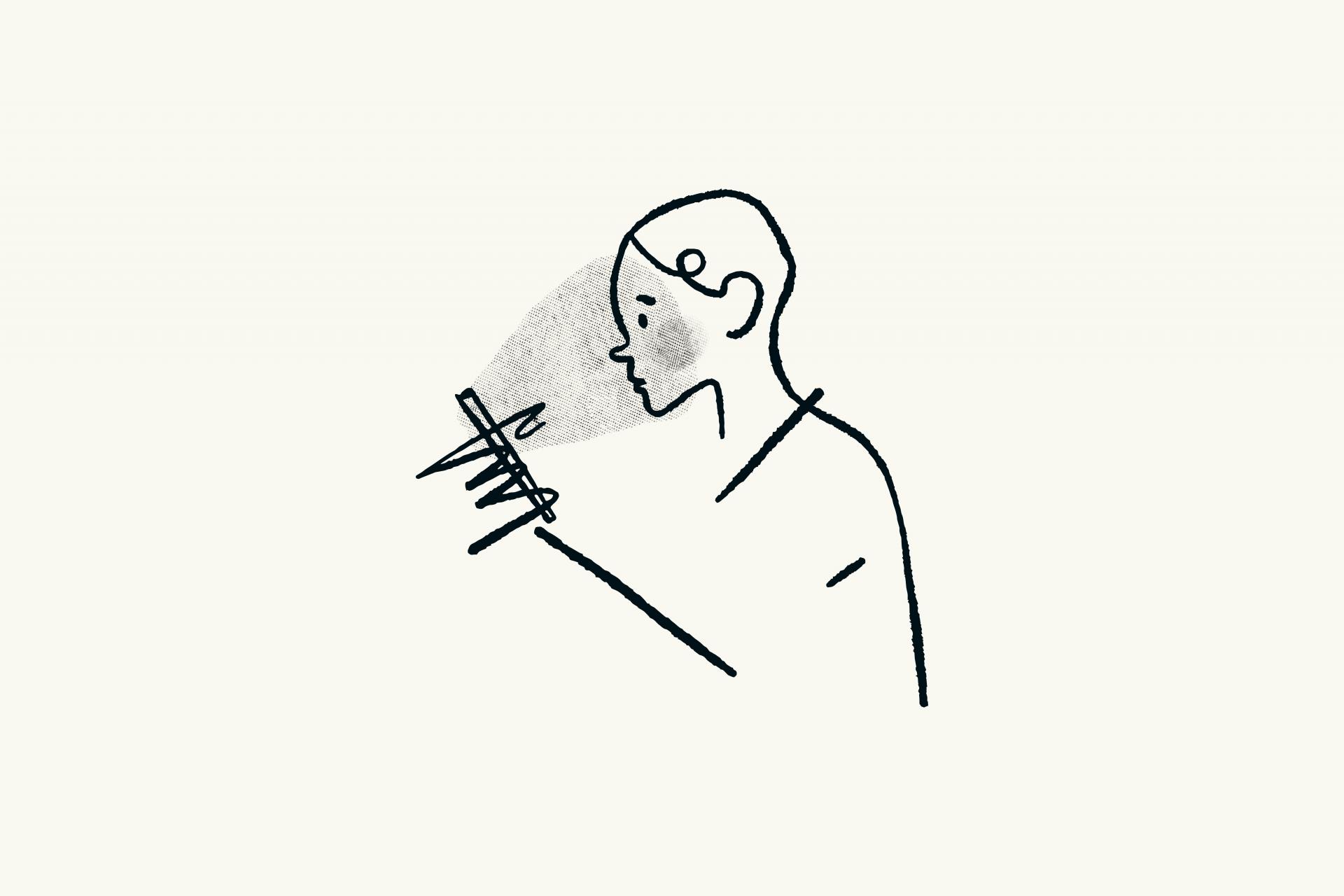 Black and white line drawing of man