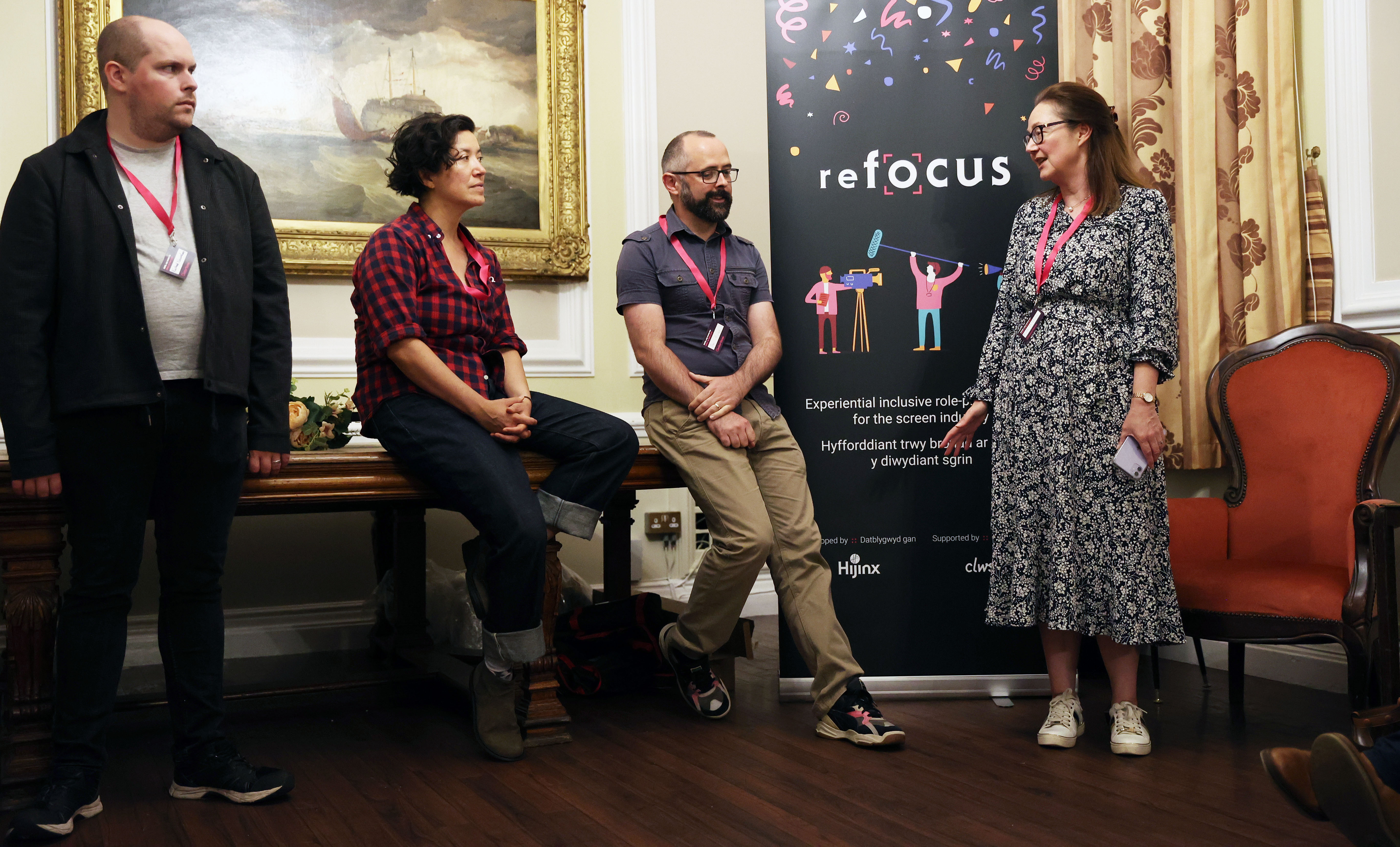 Professor Ruth McElroy introduces Hijinx actors and staff to demonstrate Refocus at ClwstwrVerse