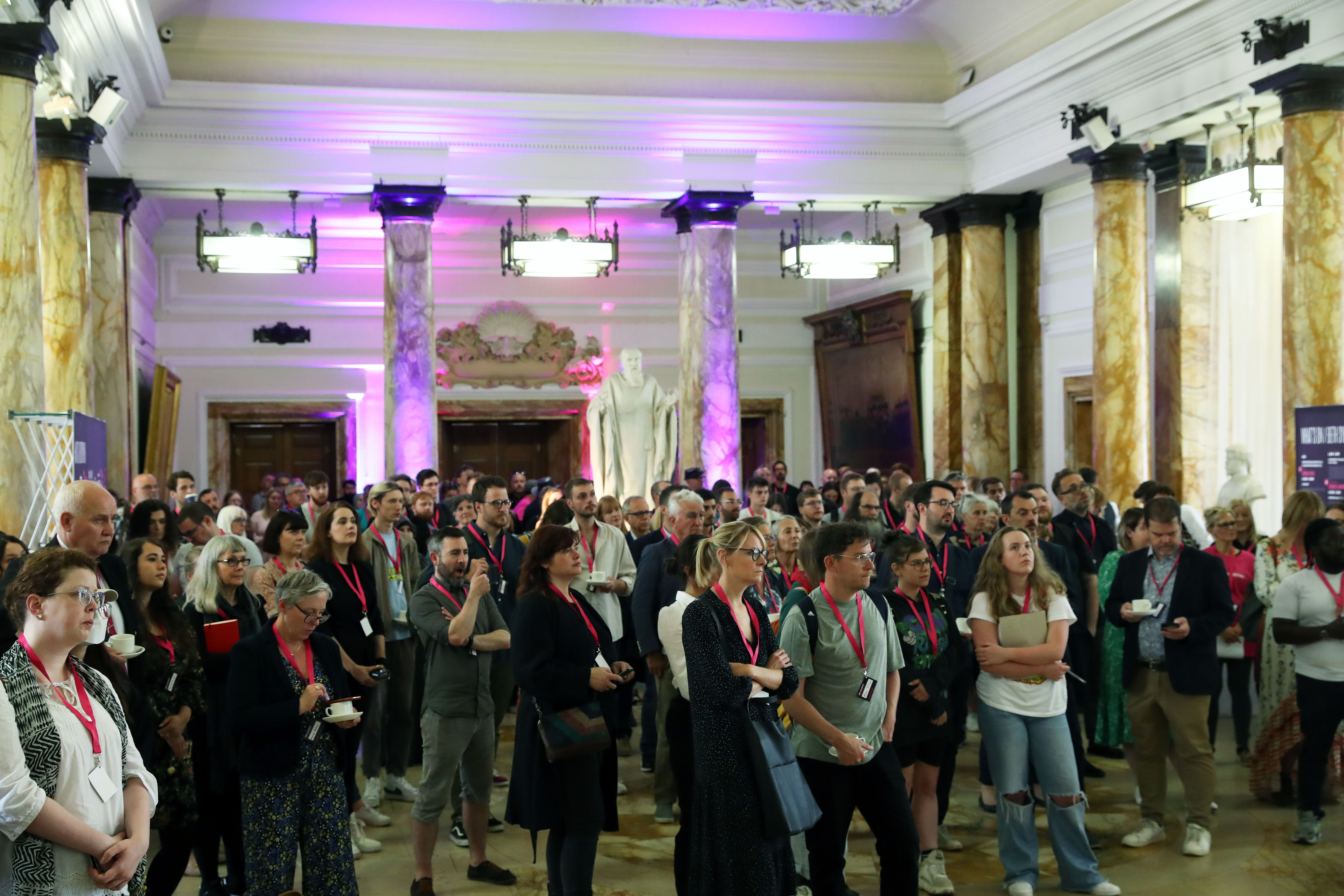 ClwstwrVerse attendees gather to hear opening address in Marble Hall, Cardiff City Hall